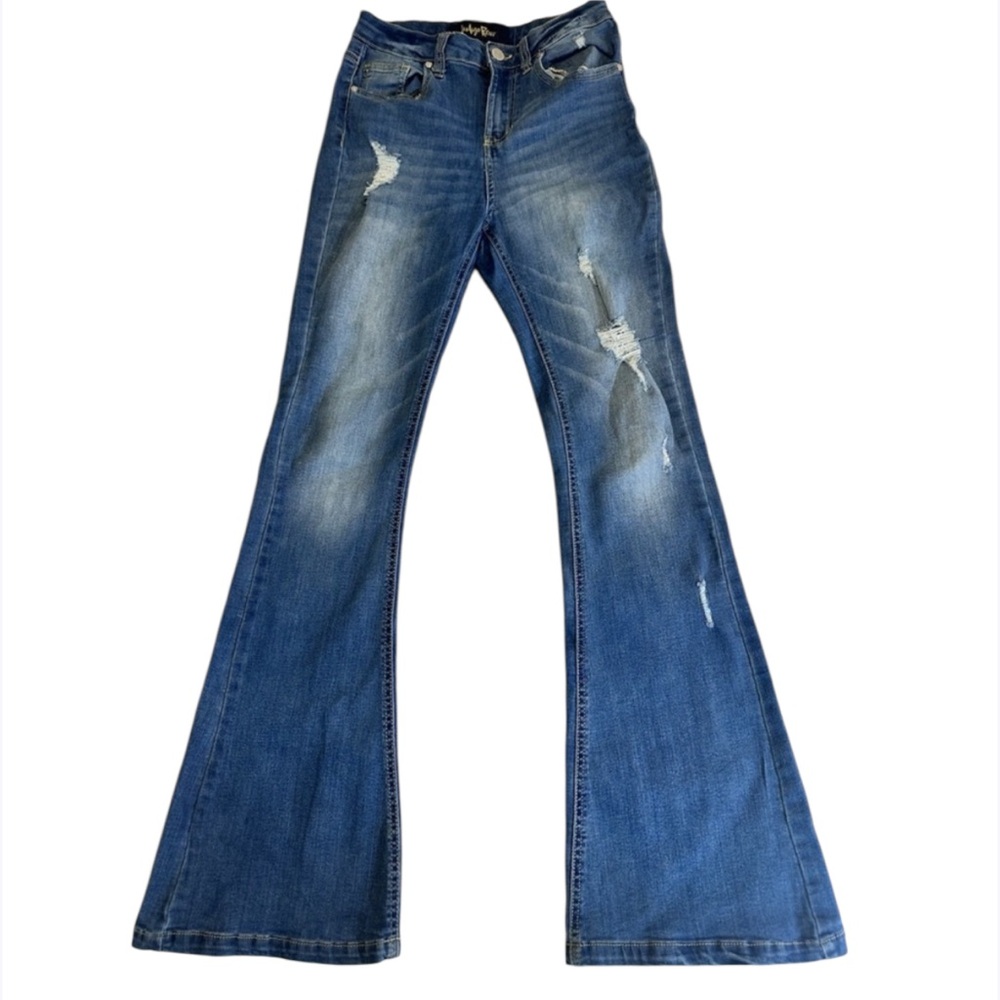 Índigo‎  Rein Flared Jeans Womens 5 / 26 Blue Denim Distressed Button